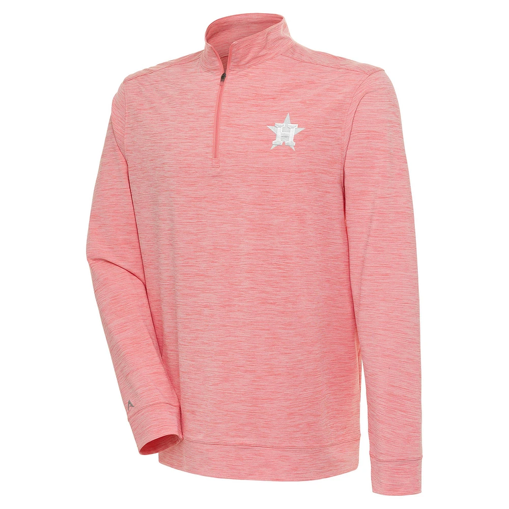 Men's Antigua Coral Houston Astros Bright Quarter-Zip Pullover Top