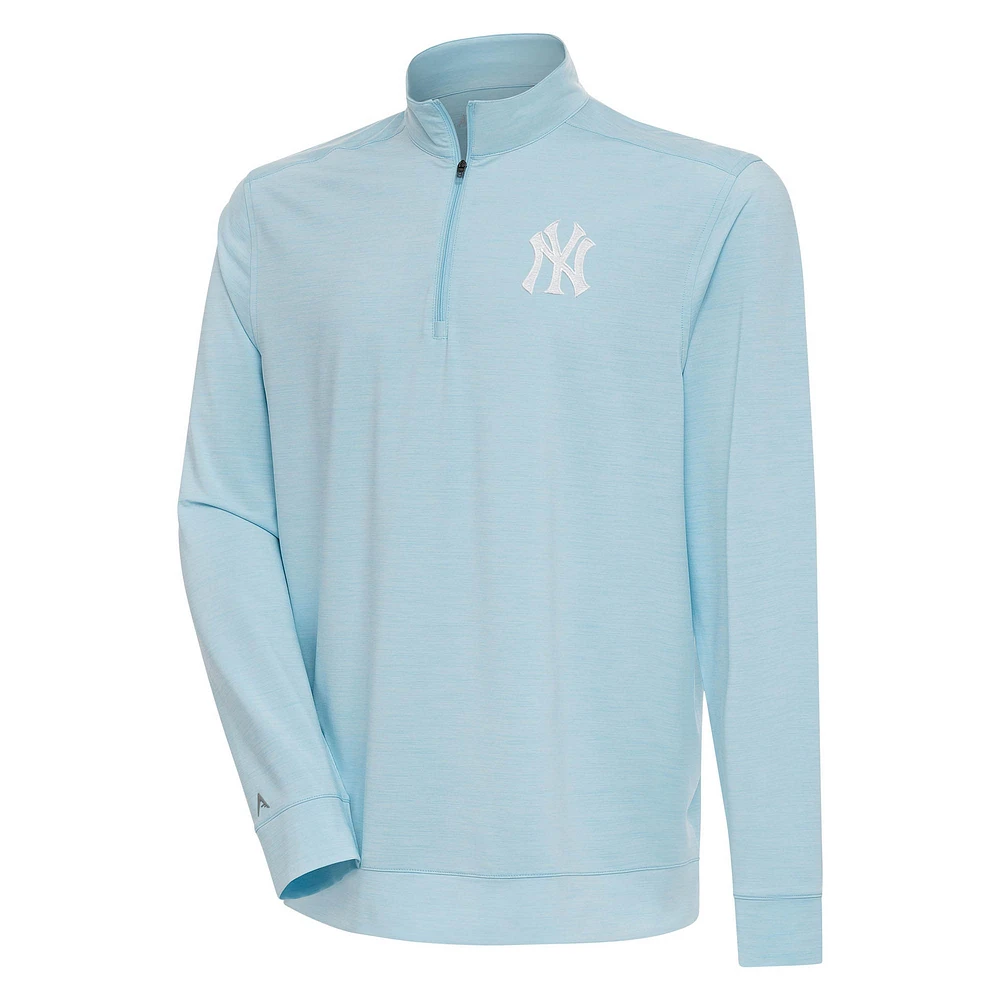 Men's Antigua Powder Blue New York Yankees Bright Quarter-Zip Pullover Top