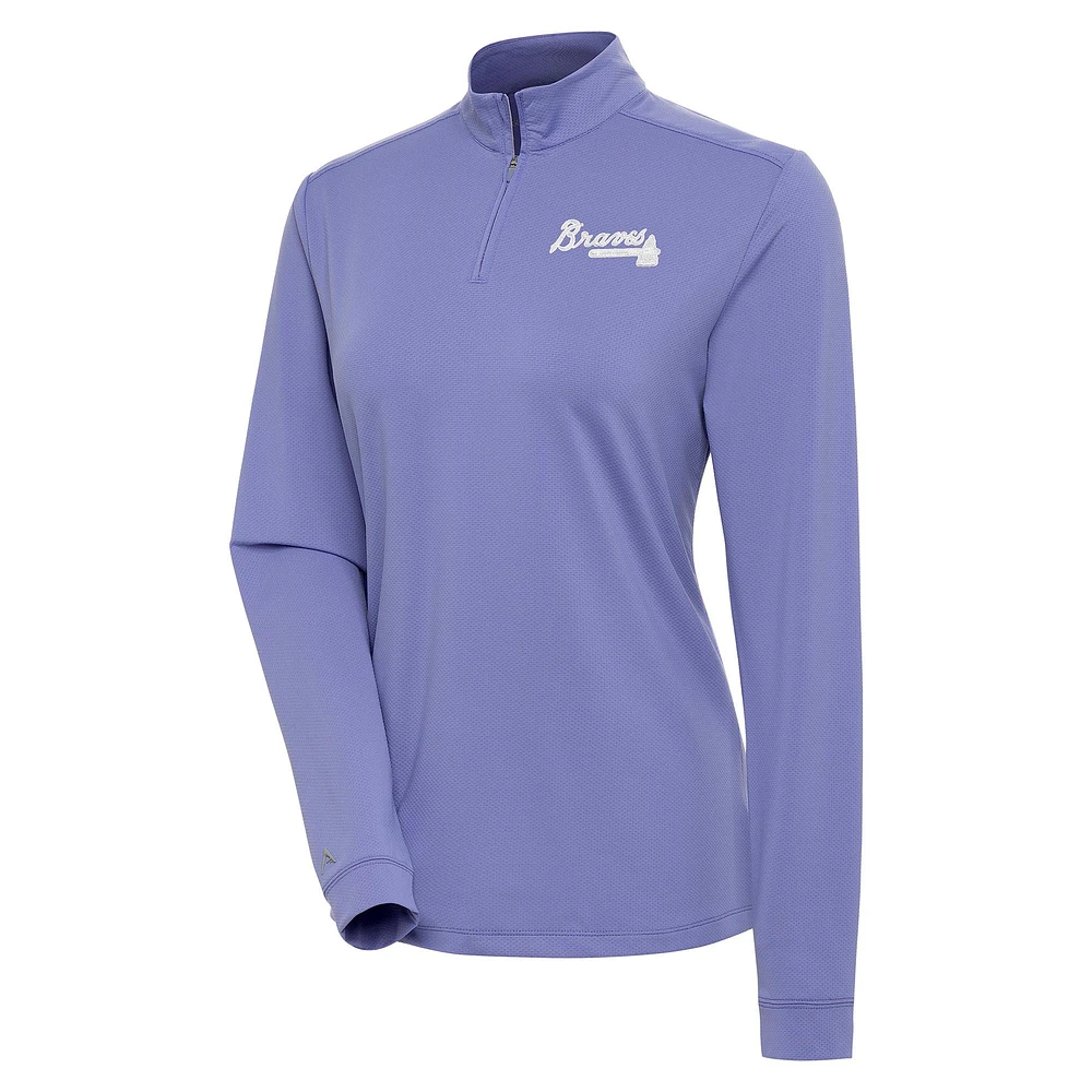 Women's Antigua Purple Atlanta Braves Finish Quarter-Zip Pullover Top
