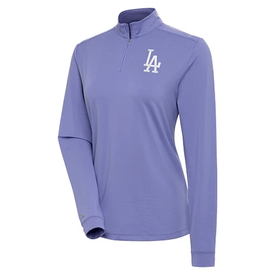 Women's Antigua Purple Los Angeles Dodgers Finish Quarter-Zip Pullover Top