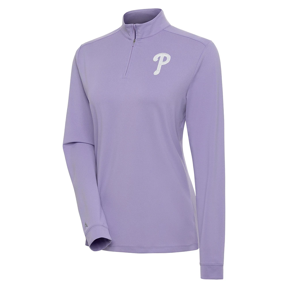 Women's Antigua Purple Philadelphia Phillies Finish Quarter-Zip Pullover Top