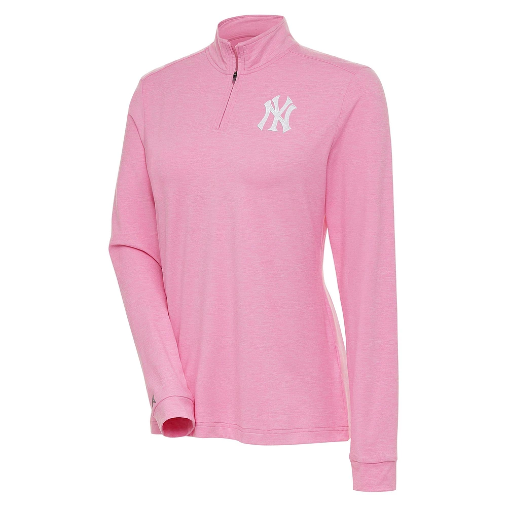 Women's Antigua Pink New York Yankees Mentor Quarter-Zip Pullover Top