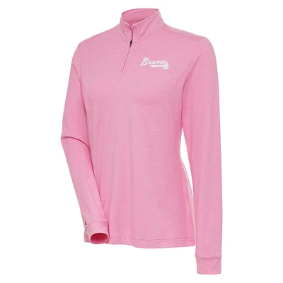 Women's Antigua Pink Atlanta Braves Mentor Quarter-Zip Pullover Top