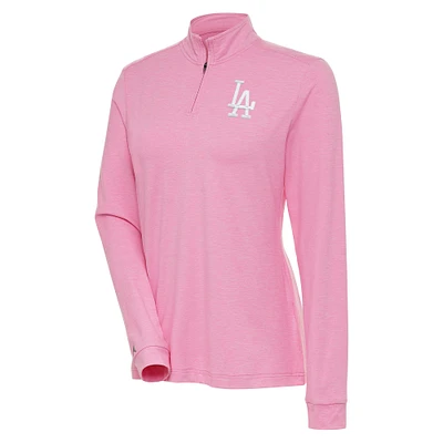 Women's Antigua Pink Los Angeles Dodgers Mentor Quarter-Zip Pullover Top
