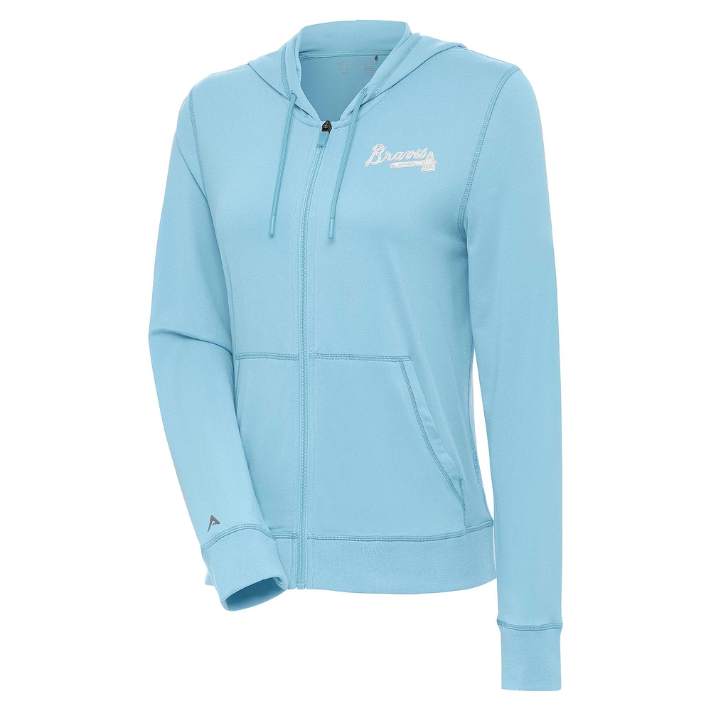Women's Antigua Powder Blue Atlanta Braves Advance Full-Zip Hoodie
