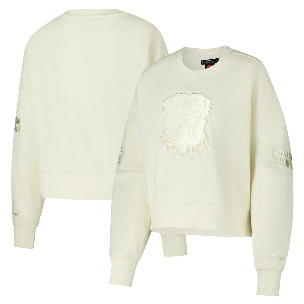 Pro Standard Cream Cleveland Browns Triple Tonal Cropped Fleece Pullover Sweatshirt