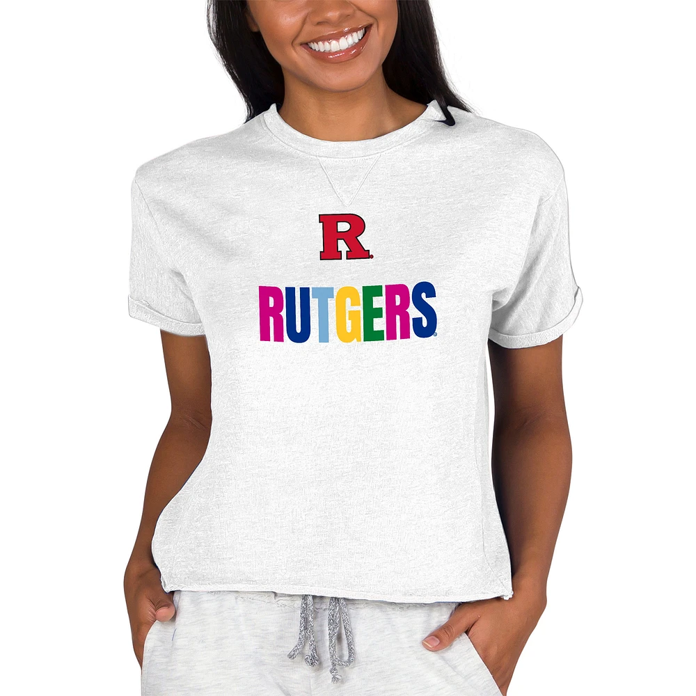 Women's Concepts Sport Oatmeal Rutgers Scarlet Knights Tri-Blend Mainstream Terry Short Sleeve Sweatshirt Top