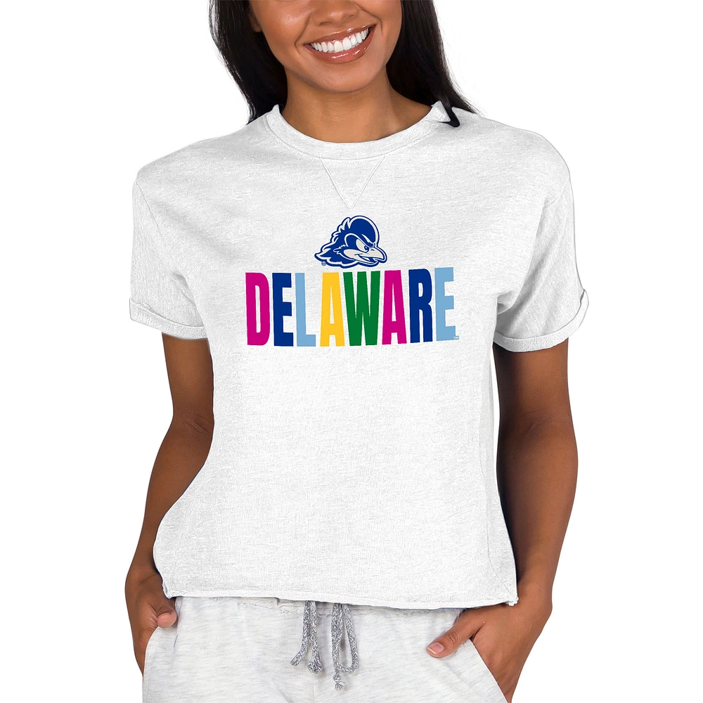 Women's Concepts Sport Oatmeal Delaware Fightin' Blue Hens Tri-Blend Mainstream Terry Short Sleeve Sweatshirt Top