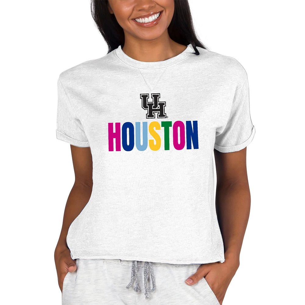Women's Concepts Sport Oatmeal Houston Cougars Tri-Blend Mainstream Terry Short Sleeve Sweatshirt Top