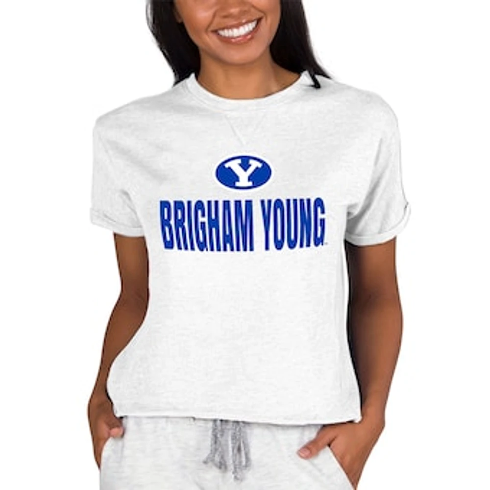 Women's Concepts Sport Oatmeal BYU Cougars Tri-Blend Mainstream Terry Short Sleeve Sweatshirt Top