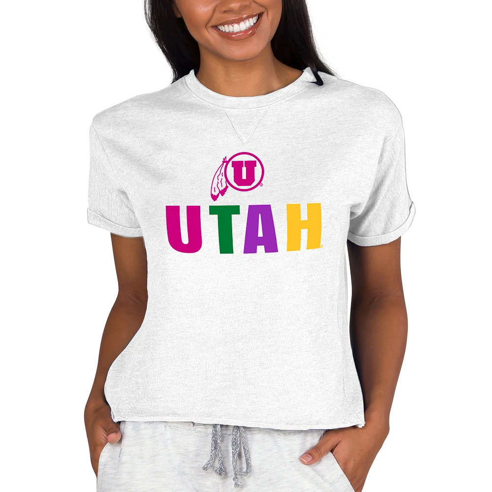 Women's Concepts Sport Oatmeal Utah Utes Tri-Blend Mainstream Terry Short Sleeve Sweatshirt Top