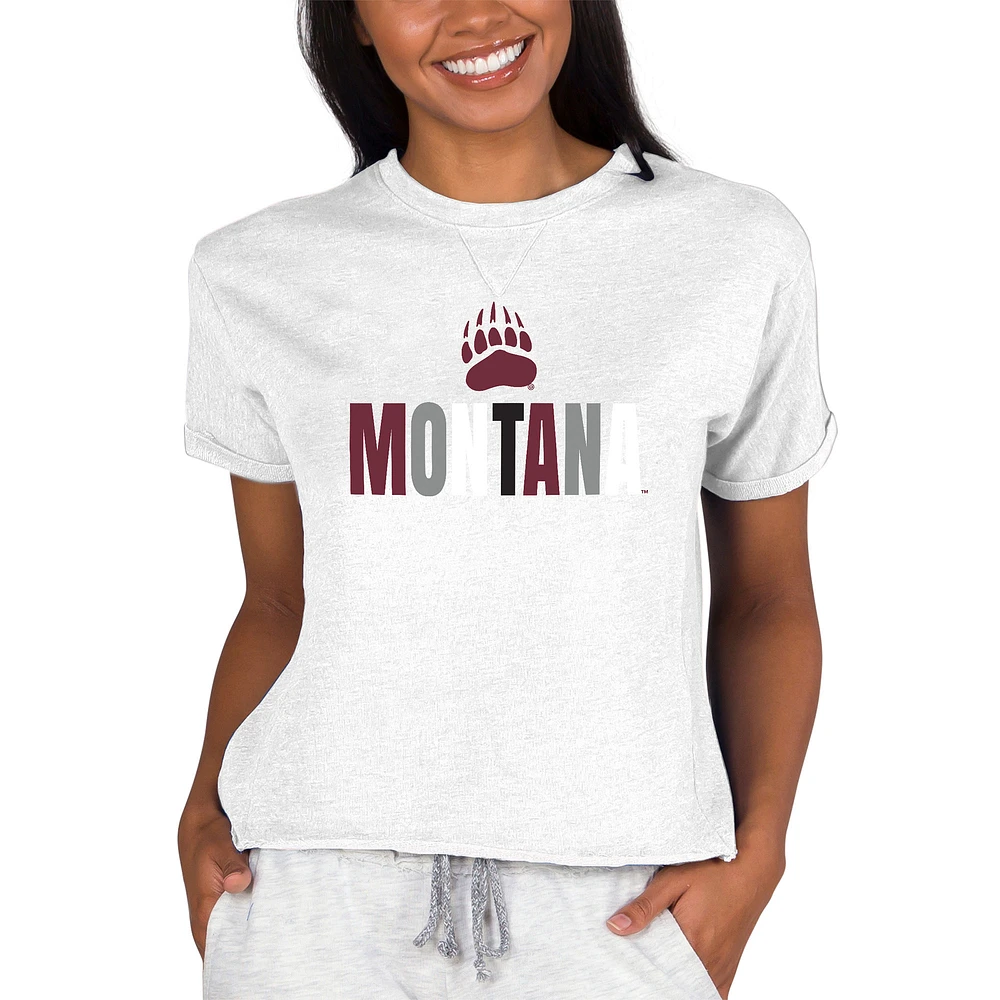 Women's Concepts Sport Oatmeal Montana Grizzlies Tri-Blend Mainstream Terry Short Sleeve Sweatshirt Top