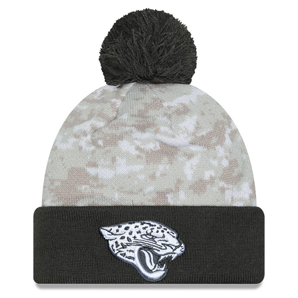 Men's New Era White/Graphite Jacksonville Jaguars 2024 Salute To Service Digital Camo Cuffed Knit Hat with Pom
