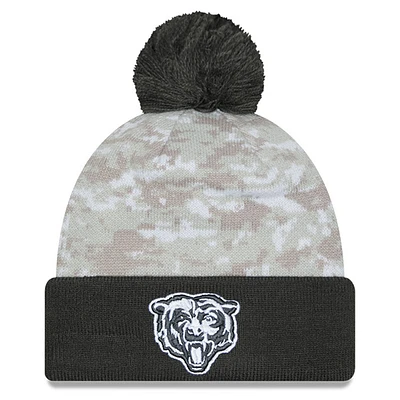 Men's New Era White/Graphite Chicago Bears 2024 Salute To Service Digital Camo Cuffed Knit Hat with Pom