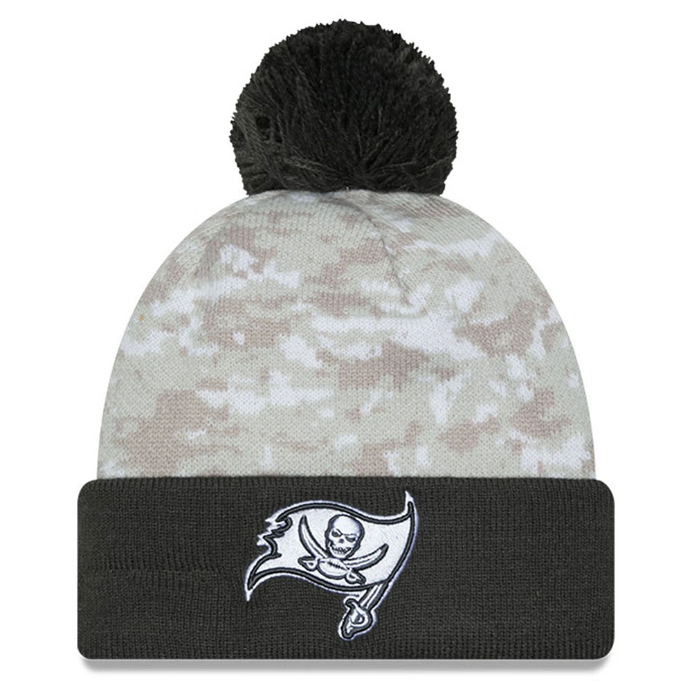 Men's New Era White/Graphite Tampa Bay Buccaneers 2024 Salute To Service Digital Camo Cuffed Knit Hat with Pom