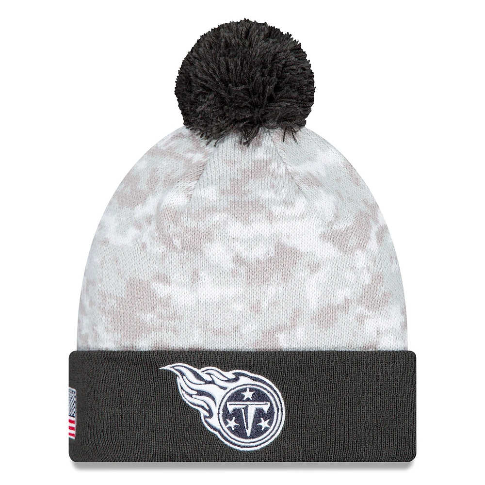 Men's New Era White/Graphite Tennessee Titans 2024 Salute To Service Digital Camo Cuffed Knit Hat with Pom