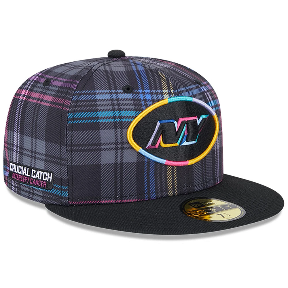 Men's New Era Black York Jets 2024 NFL Crucial Catch Plaid 59FIFTY Fitted Hat
