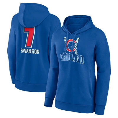 Women's Dansby Swanson Royal Chicago Cubs Fastball Player Name & Number Pullover Hoodie