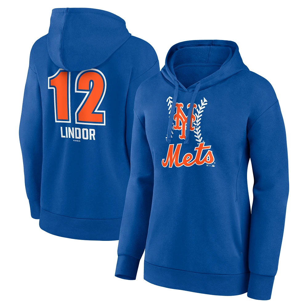 Women's Francisco Lindor Royal New York Mets Fastball Player Name & Number Pullover Hoodie