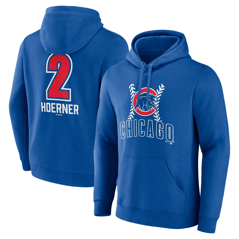 Men's Nico Hoerner Royal Chicago Cubs Fastball Player Name & Number Pullover Hoodie