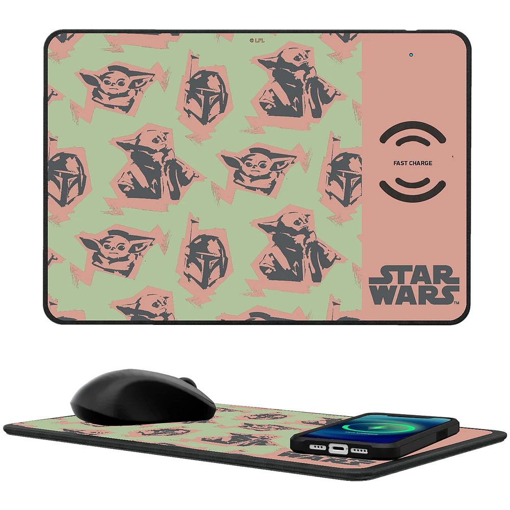 Keyscaper Grogu The Mandalorian Pattern Wireless Charger and Mouse Pad