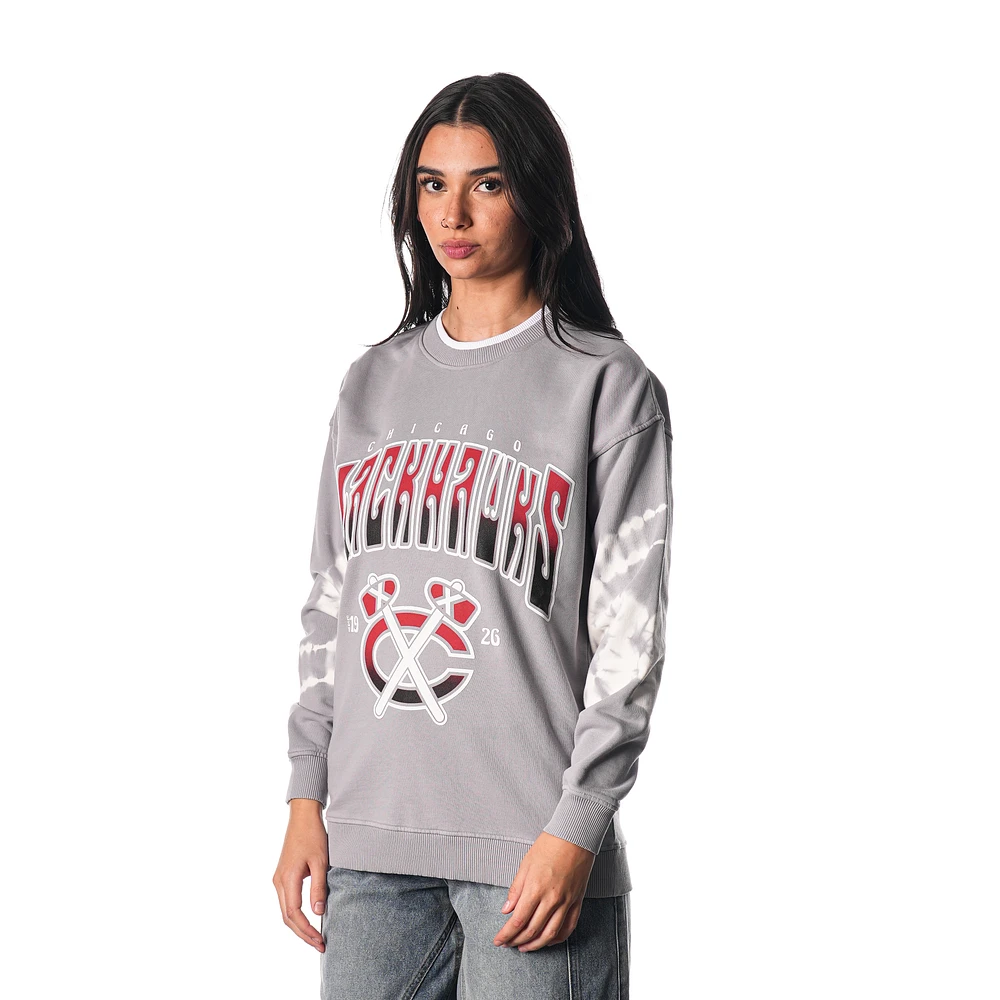Unisex The Wild Collective Gray Chicago Blackhawks Tie-Dye Double Collar Pullover Sweatshirt