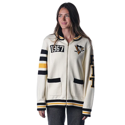 Unisex The Wild Collective Cream Pittsburgh Penguins Jacquard Full-Zip Sweater