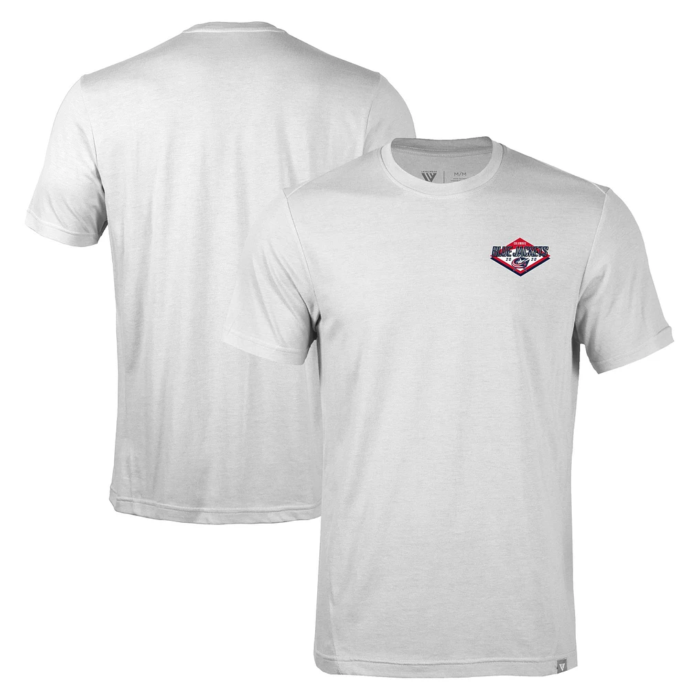 Men's Levelwear White Columbus Blue Jackets Thrive Club Patch 2.0 Tri-Blend T-Shirt
