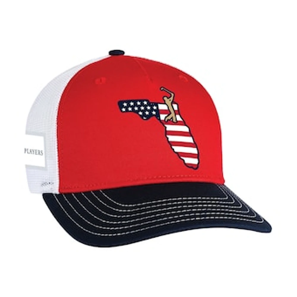 Men's THE PLAYERS Ahead Red Americana Wave Rider Trucker Hat