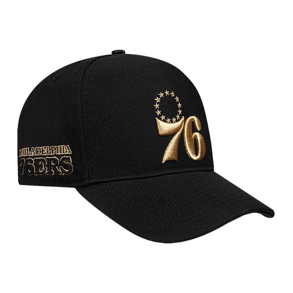 Men's Pro Standard Black Philadelphia 76ers Metallic Logo Pinch Front Adjustable Hat