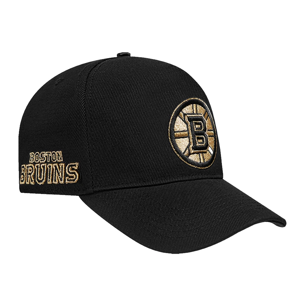 Men's Pro Standard Black Boston Bruins Metallic Logo Pinch Front Adjustable Hat
