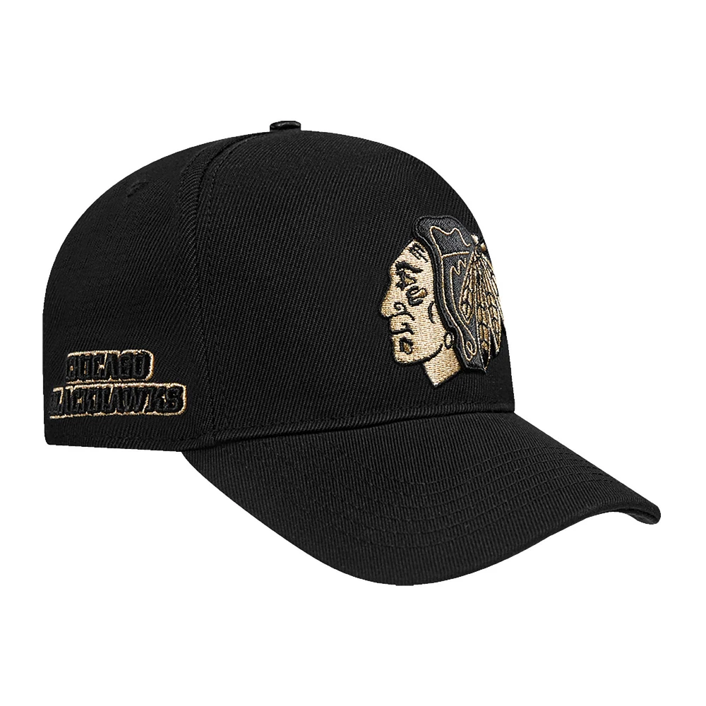 Men's Pro Standard Black Chicago Blackhawks Metallic Logo Pinch Front Adjustable Hat