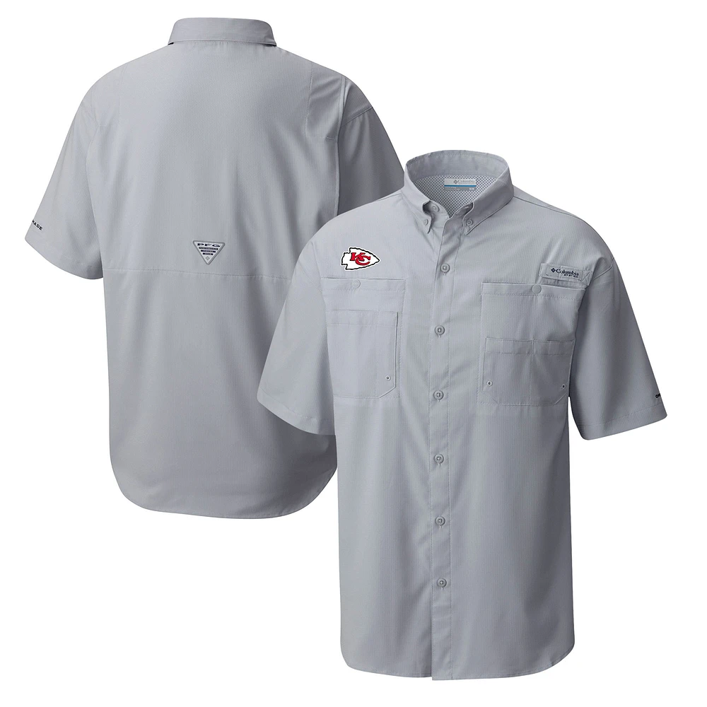 Men's Columbia Gray Kansas City Chiefs Tamiami Omni-Shade Button-Down Shirt