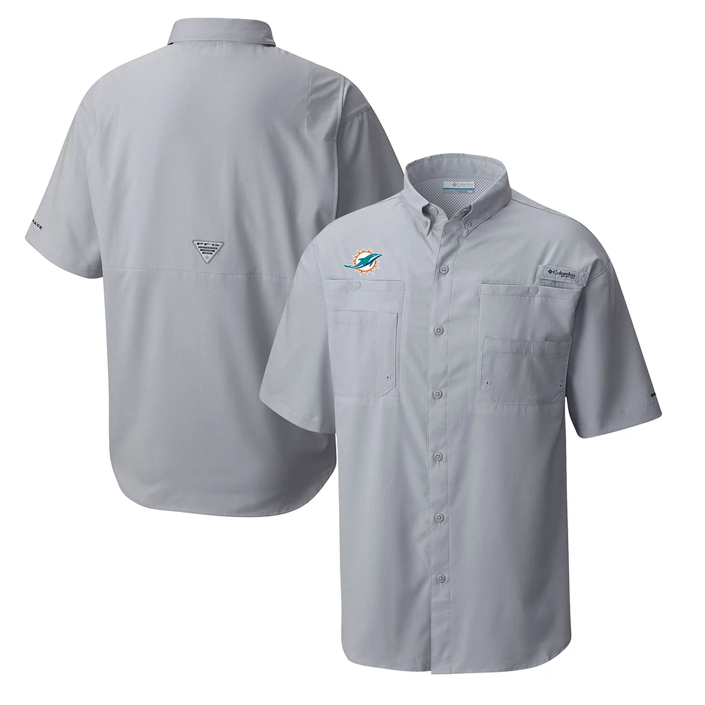 Men's Columbia Gray Miami Dolphins Tamiami Omni-Shade Button-Down Shirt