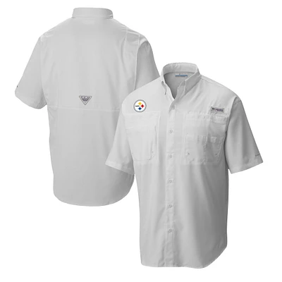 Men's Columbia White Pittsburgh Steelers Tamiami Omni-Shade Button-Down Shirt