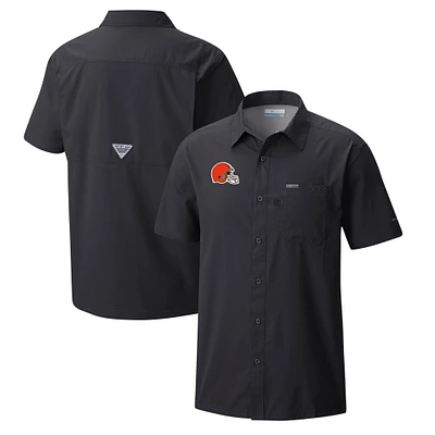 Men's Columbia Black Cleveland Browns Slack Tide Omni-Wick Button-Up Camp Shirt