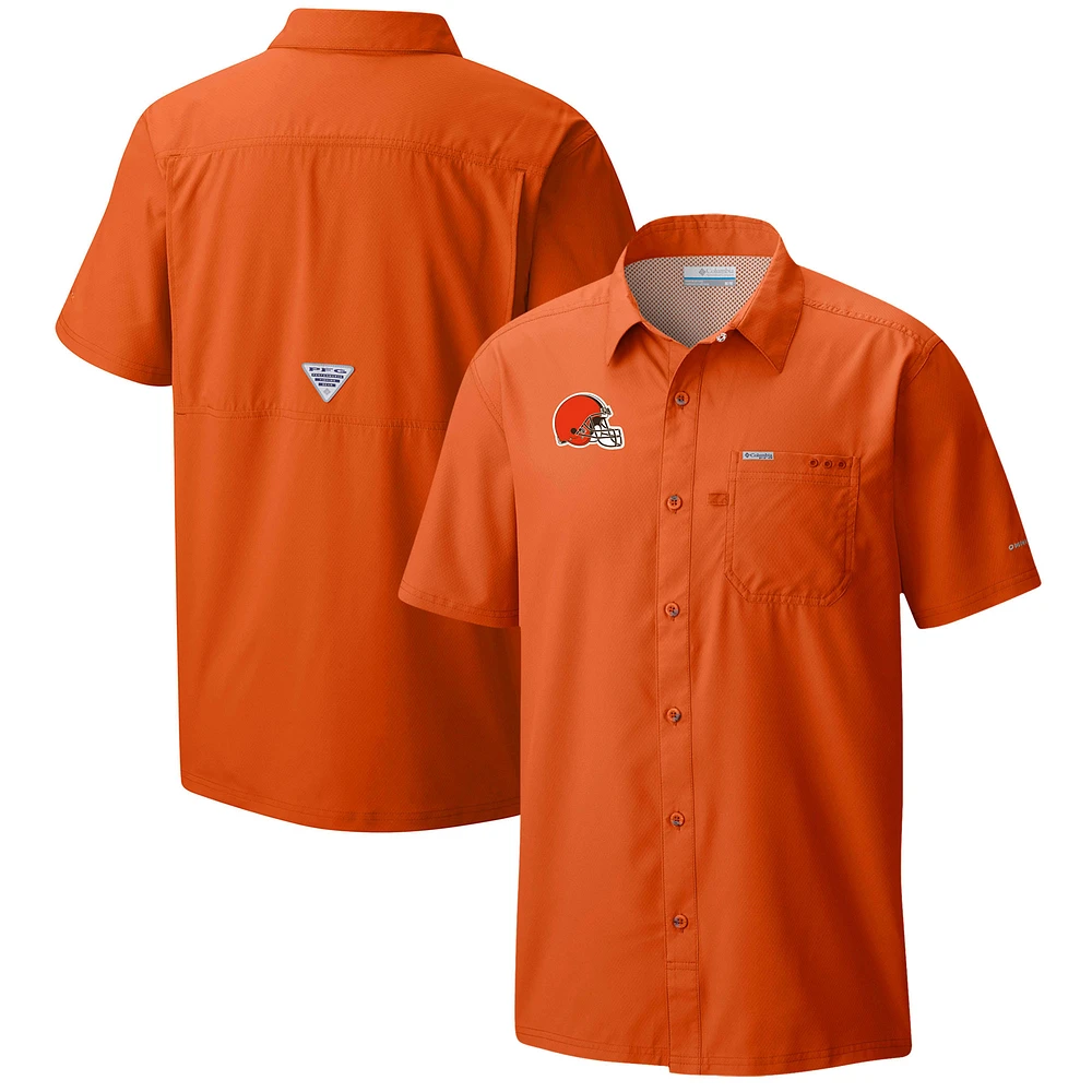 Men's Columbia Orange Cleveland Browns Slack Tide Omni-Wick Button-Up Camp Shirt