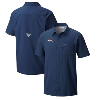 Men's Columbia Navy Denver Broncos Slack Tide Omni-Wick Button-Up Camp Shirt