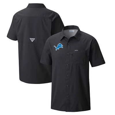 Men's Columbia Black Detroit Lions Slack Tide Omni-Wick Button-Up Camp Shirt