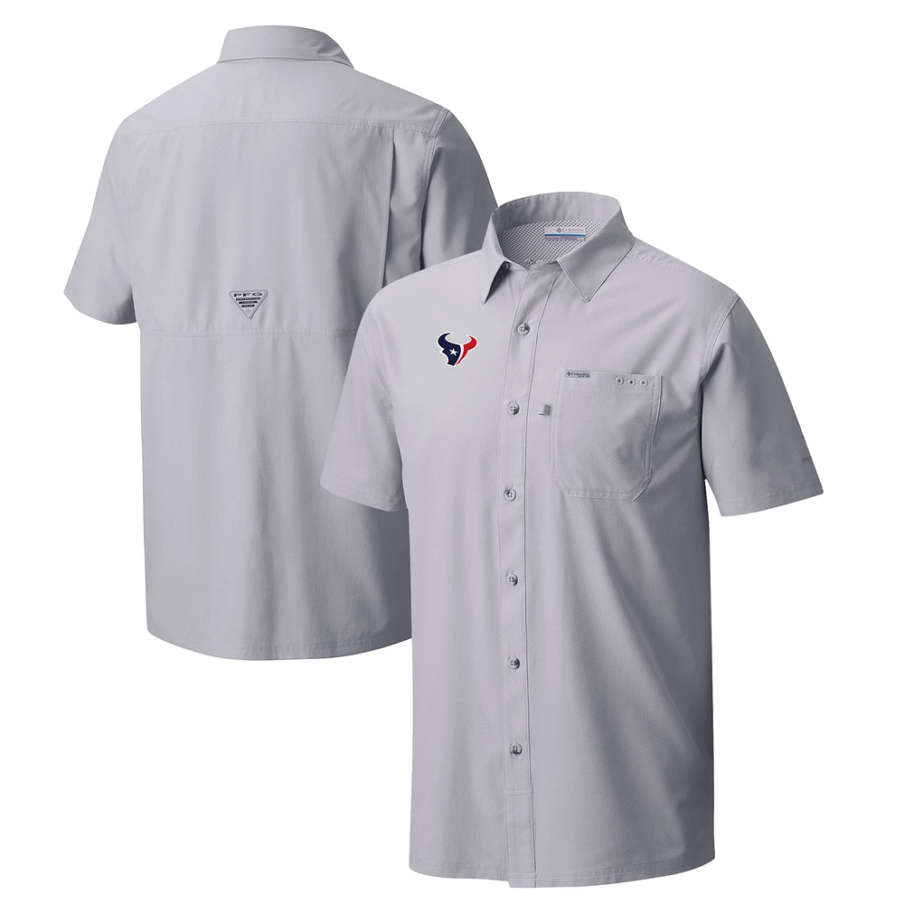 Men's Columbia Gray Houston Texans Slack Tide Omni-Wick Button-Up Camp Shirt