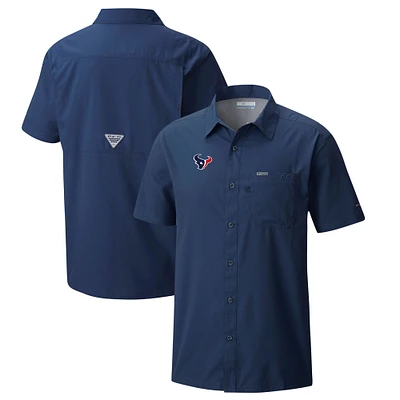 Men's Columbia Navy Houston Texans Slack Tide Omni-Wick Button-Up Camp Shirt