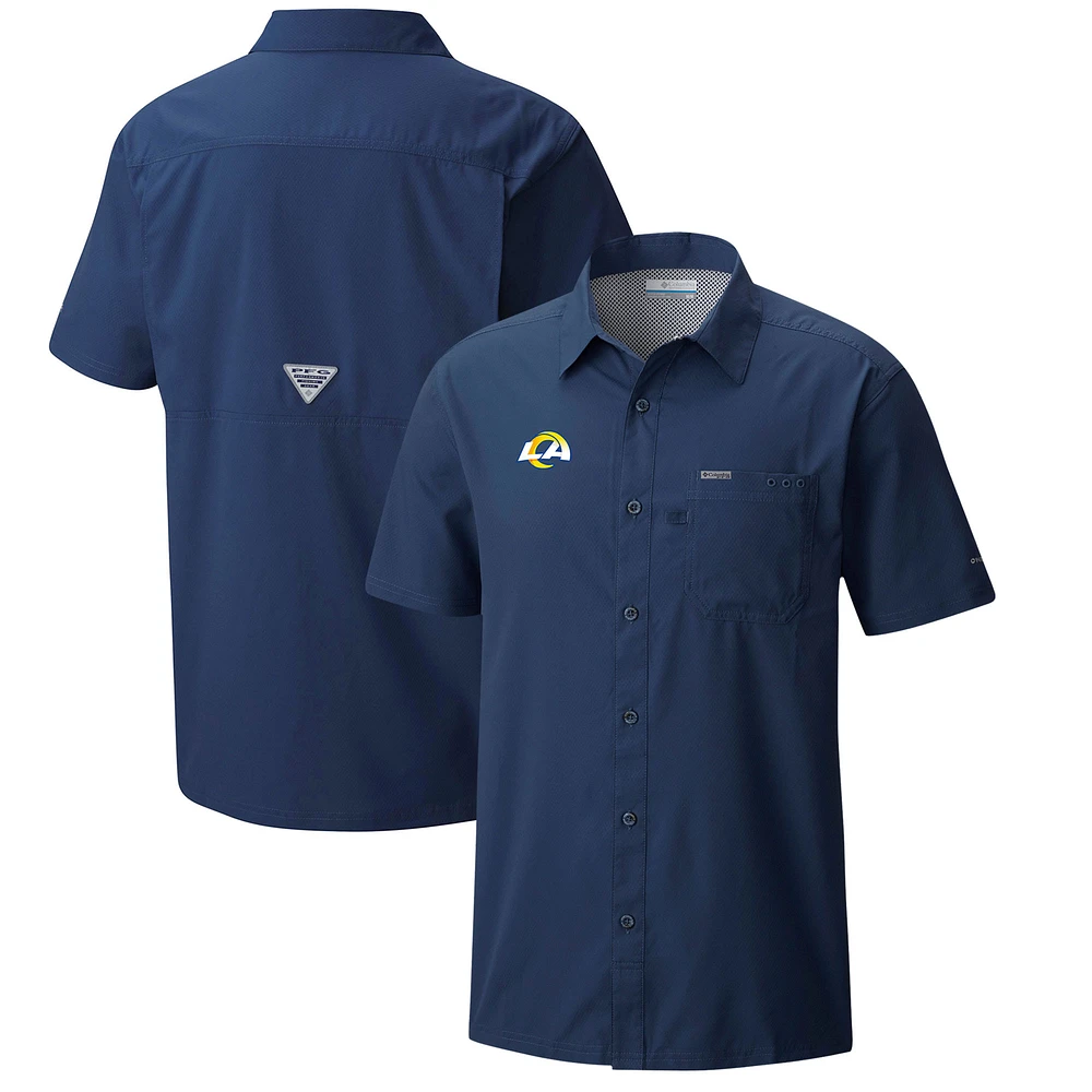 Men's Columbia Navy Los Angeles Rams Slack Tide Omni-Wick Button-Up Camp Shirt