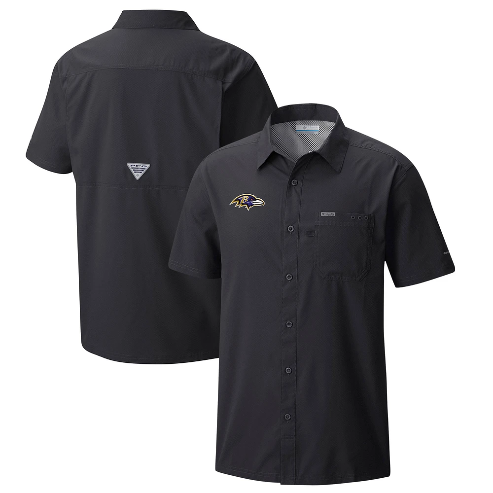 Men's Columbia Baltimore Ravens Slack Tide Omni-Wick Button-Up Camp Shirt