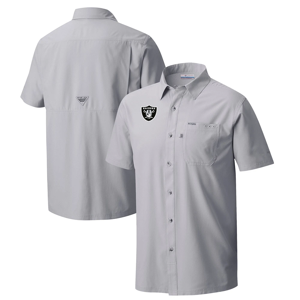 Men's Columbia Gray Las Vegas Raiders Slack Tide Omni-Wick Button-Up Camp Shirt