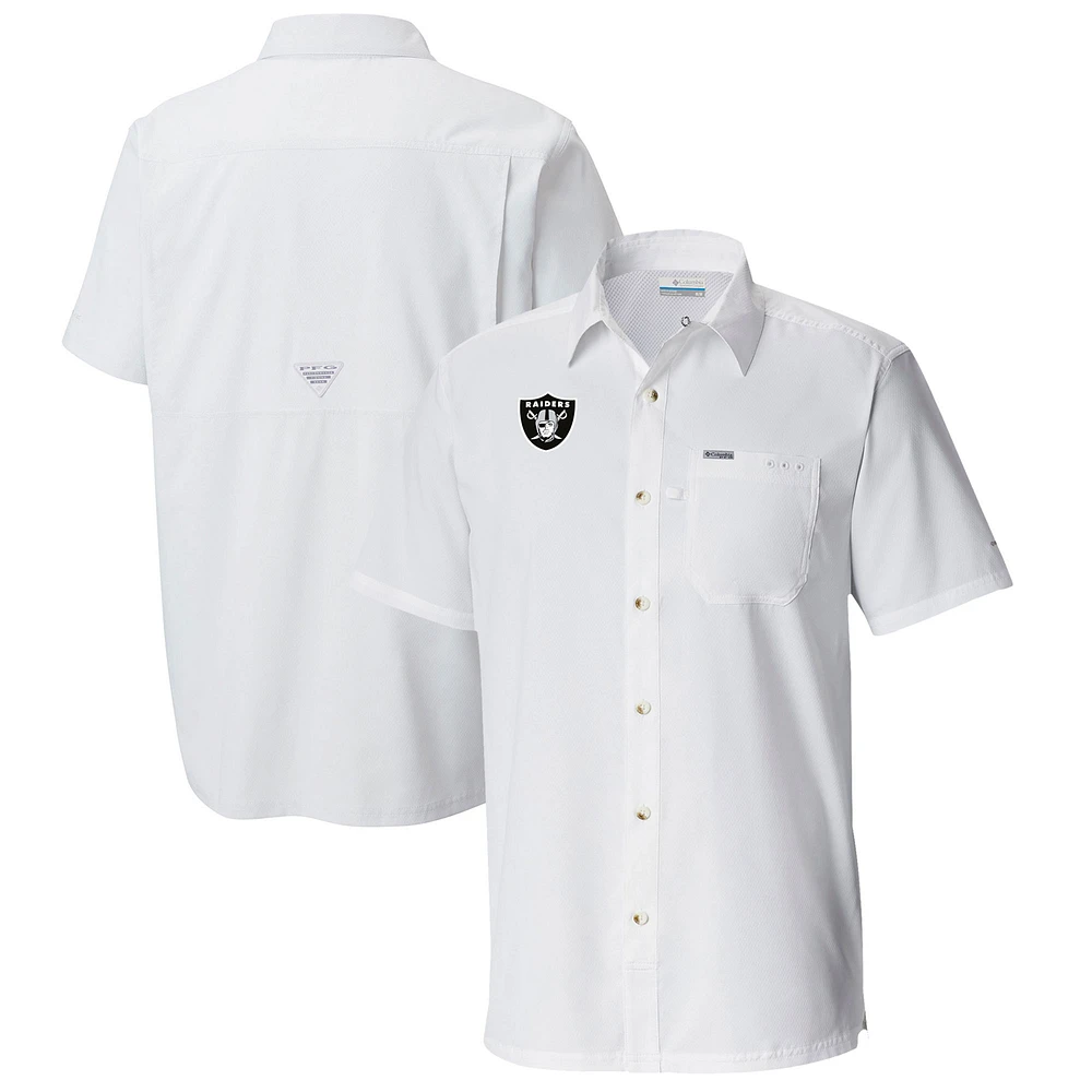 Men's Columbia White Las Vegas Raiders Slack Tide Omni-Wick Button-Up Camp Shirt