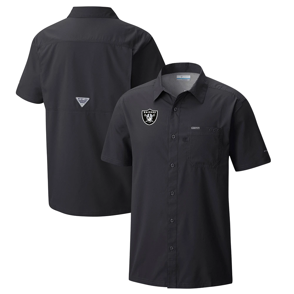 Men's Columbia Black Las Vegas Raiders Slack Tide Omni-Wick Button-Up Camp Shirt