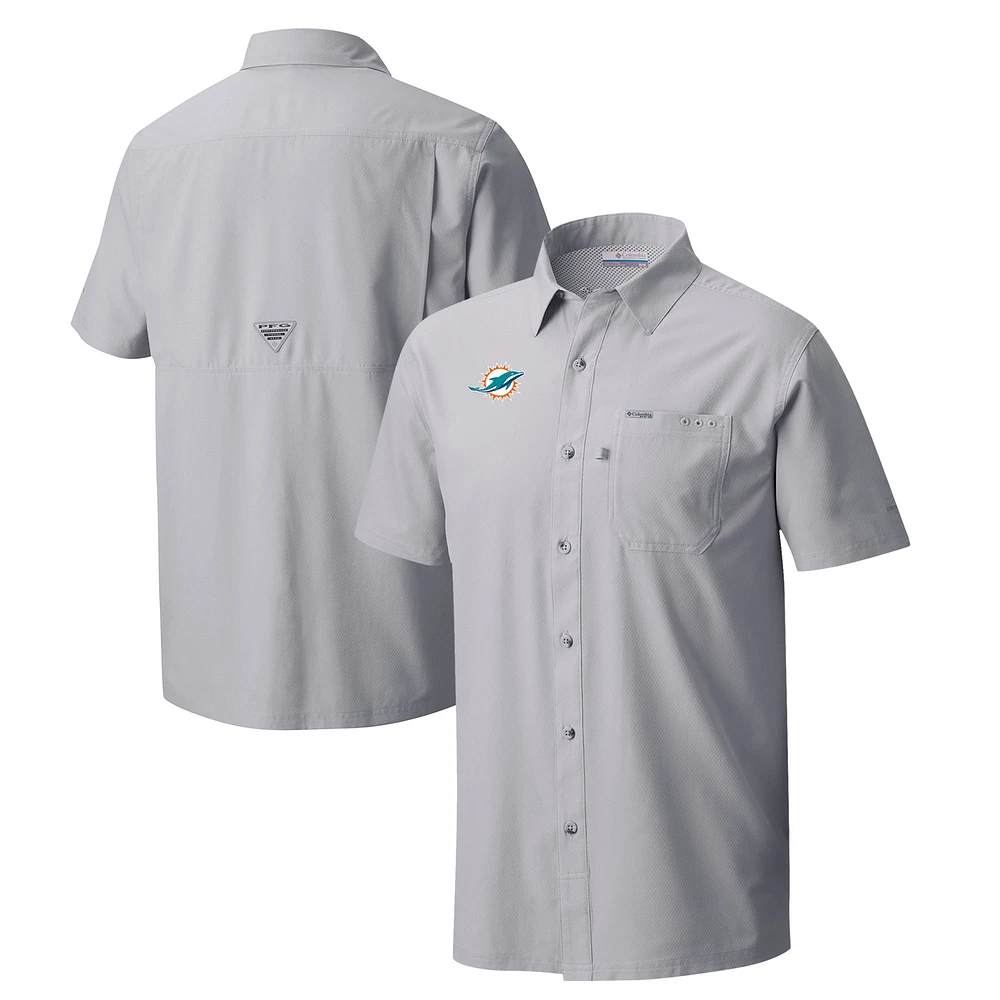 Men's Columbia Gray Miami Dolphins Slack Tide Omni-Wick Button-Up Camp Shirt