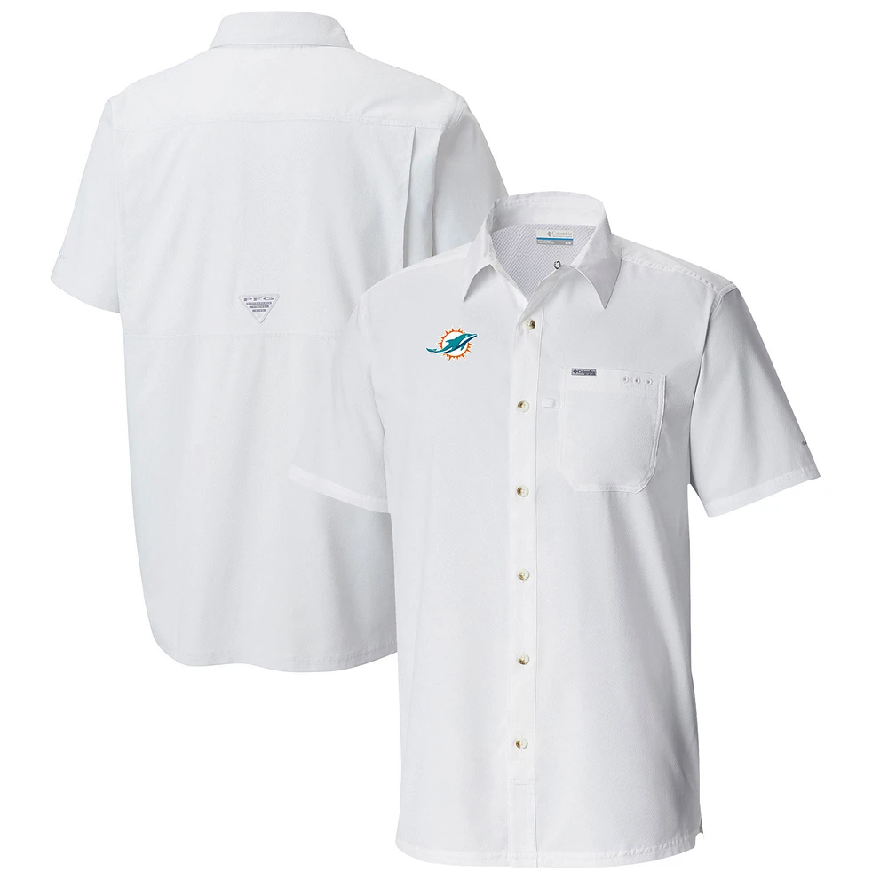 Men's Columbia White Miami Dolphins Slack Tide Omni-Wick Button-Up Camp Shirt