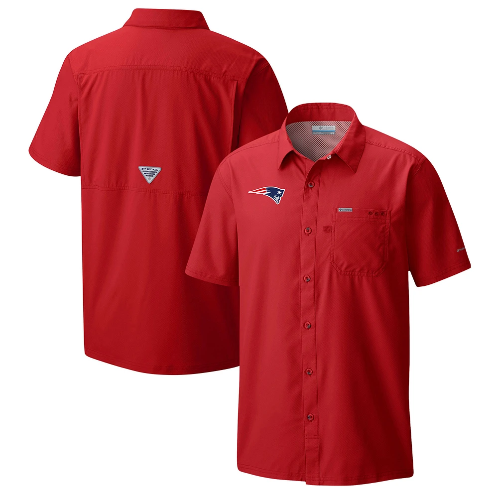 Men's Columbia Red New England Patriots Slack Tide Omni-Wick Button-Up Camp Shirt