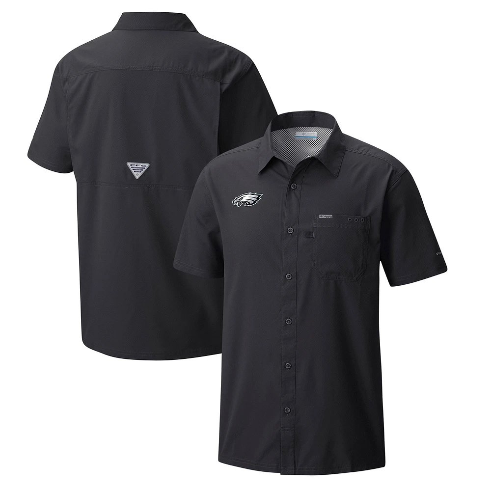 Men's Columbia Black Philadelphia Eagles Slack Tide Omni-Wick Button-Up Camp Shirt